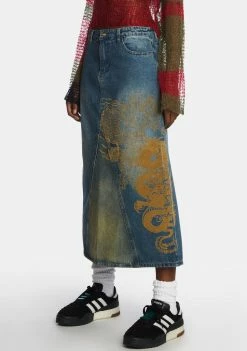 Jaded London Serpent Denim Slit Maxi Skirt