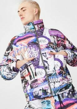 Jaded London Mashup Graffiti Quilted Jacket