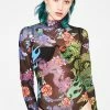 Jaded London Tops Dragon Print Mesh Bodysuit