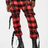 Jaded London Bottoms Red Plaid Buckle Punk Trousers