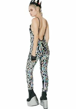 Jaded London Holographic Sequin Plunge Catsuit