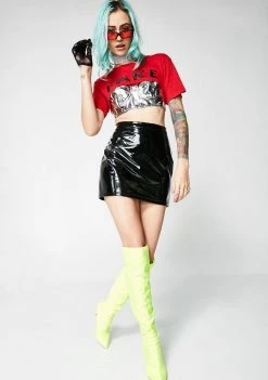 Jaded London Fake Crop Tee With Metallic PU Bralette