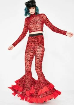 Jaded London Bottoms Zebra Mesh Frill Flares