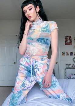 Jaded London Washed Hawaiian Print Cap Sleeve Bodysuit